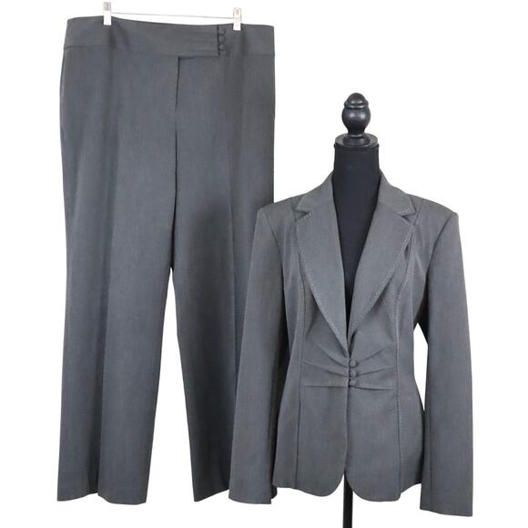 Peter Nygard Gray Pant Suit Set Womens 14 Wide Leg Stitching Tailored Corporate - Picture 1 of 10